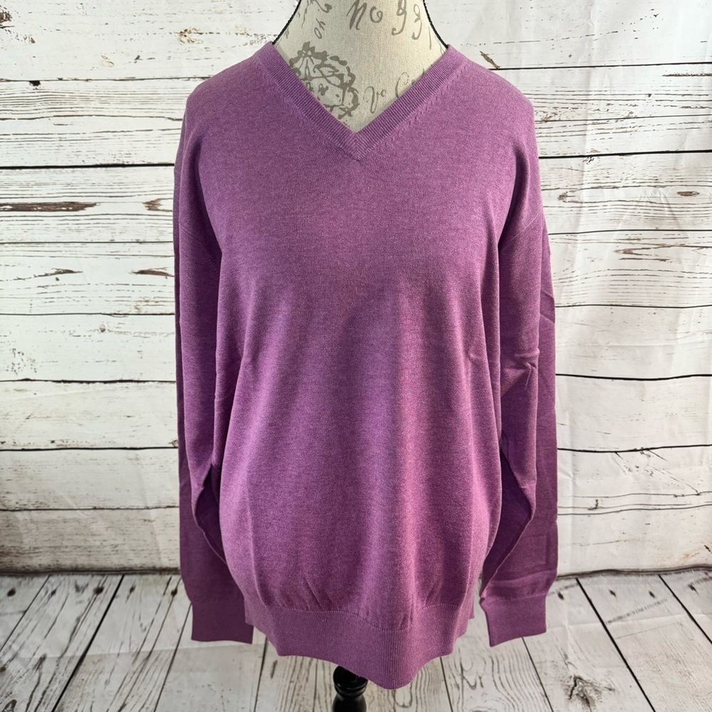 Peter Millar Silk, Cotton and Cashmere Blend V-neck Sweater Raspberry XL